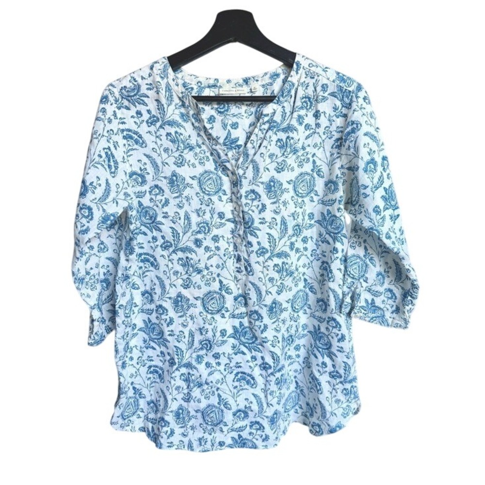 Women's Linen Uniqlo White Floral Breathable Top Summer Casual Summer Travel M